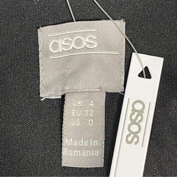 NWT ASOS Bardot Black Midi Dress – Off Shoulder Tie Waist Pencil Dress Size 0 - Picture 7 of 9